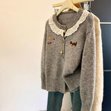Neckpeek Tat-Stip-Up T-Shirt Coat Women's Autumn And Winter New Gentle Wind Cartoon Puppy Embroidered Long-Sleeved
