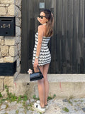 Striped High Waist Knitted Shorts Suit For Women Chic O Neck Short Sleeves Crop Tee Set 2024 Summer Lady Vacation Outfit-Outfit