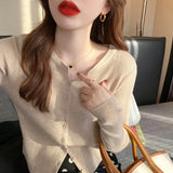 Woherb And Winter Knitwear With A Thin White Cardigan Coat With A Slim Long-Sleeved Sweater Jacket-Outfit