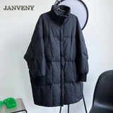 2022 Fashion Oversized Long Duck Down Coat Women Winter Thicken Puffer Jacket Loose Zipper Stand Collar Warm Snow