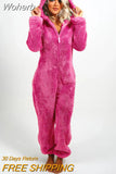 Women Overall Homewear Warm Fleece Hooded High Waist Autumn Winter Solid Color Jumpsuit Pants Jumpsuits Pajama-Outfit