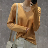 Women Sweaters White Long Sleeve O-neck Basic Pullovers Spring Autumn Solid Korean Sweater Bottoming Shirts V-neck