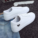 2021 Autumn Woman Shoes Fashion New Woman PU Leather Shoes Ladies Breathable Cute Heart Flats Casual Shoes White