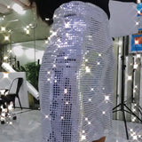 Silver Sexy Mid Waist Mini Pencil
