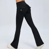 Woherb Peach Lift Hip Yoga Bell Pants Fitness Exercise Wide Leg Micro Pants High Waist Quick Dry-Outfit