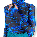 Graphic Print Green Mesh Sheer T-shirt Long Flare Sleeve Slim Crop Tops Sexy See Trough Women Tops Y2K Vintage