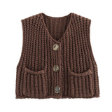 2025 Spring And Autumn 2025 New Women's Pocket Sleeveless Short Knitted Cardigan