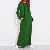 2022 Autumn Winter Women Maxi Dress Vintage Hoodies Casual Solid Long Sleeve Pockets Hooded Party Dress Long Vestido