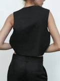 2023 Women Summer Vests Coats Casual Vintage Solid Beading V-Neck Female Elegant Street Waistcoat Vest Clothing-Outfit