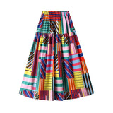Women Holiday Printed A-line Skirt Elegant Elastic Waist Long Floral A-line Skirt QT2142-Outfit