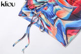 Kliou One Shoulder Paisley Sexy Mini Dress 2021 Women Summer New Fashion Sleeveless Backless Sheath Hollow Out Female