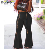 Women Zipper Detail Casual Flare Pants Chic Streetwear Trousers-Outfit