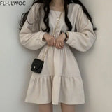 Chic Korea Feminine Vestidos Red New Year Hot Sales Winter Spring Basic Wear Cotton Blended A Line Little Black