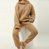 New Women Elegant Solid Suits Warm Hoodie Sweatshirts And Long Pant Fashion 2 Pieces Sets Oversized Sweatshirt