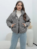 Plaid Women's Coat Bread Jacket Warm Down Cotton-Padded Jacket Women's Cotton-Padded Jacket-Outfit