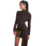 Women's Clothing In The Autumn Of 2025 New Fashion Style Collar Long Sleeves Folded Bag Hips Irregular Ribbon