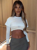 White Long Sleeves O-Neck Crop