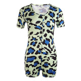 Women Sexy V-Neck Bodycon Bodysuit Casual Printed Button Sleepwear Jumpsuit Shorts Romper Leotard Sexy Ladies Summer Pajamas