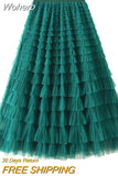 Autumn Korean Style Mesh Puffy Cake Long Skirt Elegant Vintage Elastic Waist High Waist Ball Gown Gauze Tulle Skirt QT1989-Outfit