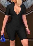 Front Zip Up Waffle Sexy Bodycon
