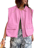 New Sleeveless Pocket Loose Vest Zipper Coat