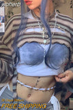 Vintage Stripe Knitting Crop Top Grunge Aesthetic 90 00s T-Shirts Hollow Out Y2k Pullovers Long Sleeve Top Streetwear-Outfit