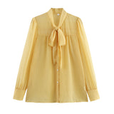 Spring Fashion Leisure V Tie With Thin And Flowing Shirt Top Female