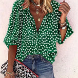2021 New Fashion Daisy Floral Print Shirts Women V Neck Long Sleeve Button Tops Casual Loose Plus Size