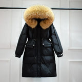 Waterproof Winter Women's Long Puffer Jacket 2022 Big Real Raccoon Fur Hooded Duck Down Coat Female Rain Feather