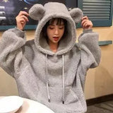 Women Hoodies Pullover Girl Winter Loose Fluffy Bear Ear Hoodie Hooded Jacket Warm Outerwear Coat cute sweatshirt
