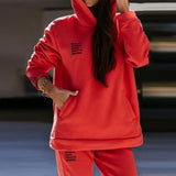 Fleece Letter Print Two Piece Set Casual Long Sleeve Hoodie Sweatshirts And Jogging Pants Suits Loose Female