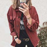 Corduroy Shirt Jacket Long Sleeved Pure Color Autumn Jacket Single Breasted Fake Pocket Women Coat Jacket Women
