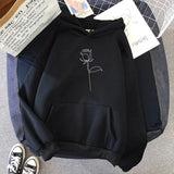 Harajuku Rose Hoodies Winter Kpop Flower Print Korean Style Sweatshirt Casual Loose Plus Size Female Pullovers