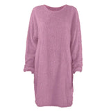 2020 Autumn Winter New Elegant Fashion O Neck Women's Dress Causal Loose Solid Plush Long Sleeve Ladies Dress Plus