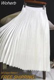 Spring Summer Women Pleated Mid Skirts Elastic Waisted Solid Elegant Skirt 11 Colors Availabled QH1674-Outfit