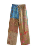 2023 Women Summer 2-Pieces Sets Vintage Print Loose Shirts Tops and Trousers Female ELegant Street Two Suits Clothing-Outfit