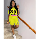 hirigin Women Set Two Piece Set Tracksuit Black Girl Magic Tee Top Knee Length Jogger Sweatpant Suit Fitness Outfit Matching