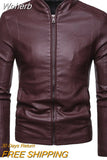 Men's Fashion Stand Collar Jacket Men Autumn Winter Pu Jacket New Leather Coat Slim Long Sleeve Solid Color-Outfit
