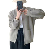 Woherb Color Double Zipper Design Sense Knit Cardigan Female 2024 Spring Autumn New Korean Loose And Casual-Outfit