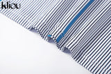 Kliou Striped Color Blocking Mini Dresses Women Fashion Stitching Sleeveless Body-Shaping New Style Skirt Female