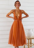 Sexy Deep V-neck Straps Backless A-line Mesh Party