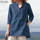 Tunic Womens Summer Blouse ZANZEA 2022 Elegant Button Shirts Casual Blusas Female V Neck Solid Tops Woman