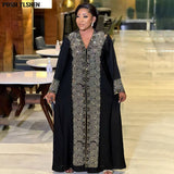 V-neck African Dresses for Women Robe Femme Musulmane Fashion Abaya Dubai Luxury Hot Drill Abayas Kaftan Boubou Party Gowns-Outfit