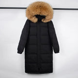 2022 Winter Real Raccoon Fox Fur Hooded Puffer Feather Down Coat Luxury Women X-long 90% Duck Down Jacket Female