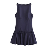 Autumn Fashion New Round Collar Sleeveless Bow Dress Women's Dress