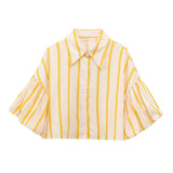 Short Top 2025 Spring New Five-Point Sleeve Bubble Bubble Sleeve Loose Stripe Small