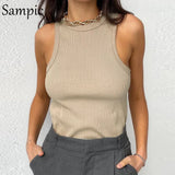 Knitted Summer Ribber Sleevless T Shirt Tops Women Casual Khaki White Crop Tops 2021 Club Short Skinny Tank Tops