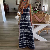 Size Dress Women Gradient Tie-Dye Striped Summer Dresses V Neck Sleeveless Casual Bohemian Maxi Dress Beach Tank