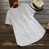 Embroidery Tops Women's Summer Blouses ZANZEA 2022 Short Sleeve Blusas Female O Neck Button Pleated Tunic