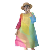 House Folded Spring And Summer New Geometric Impact Color Printing Dress Loose Meat Masking Long Sleeve Color